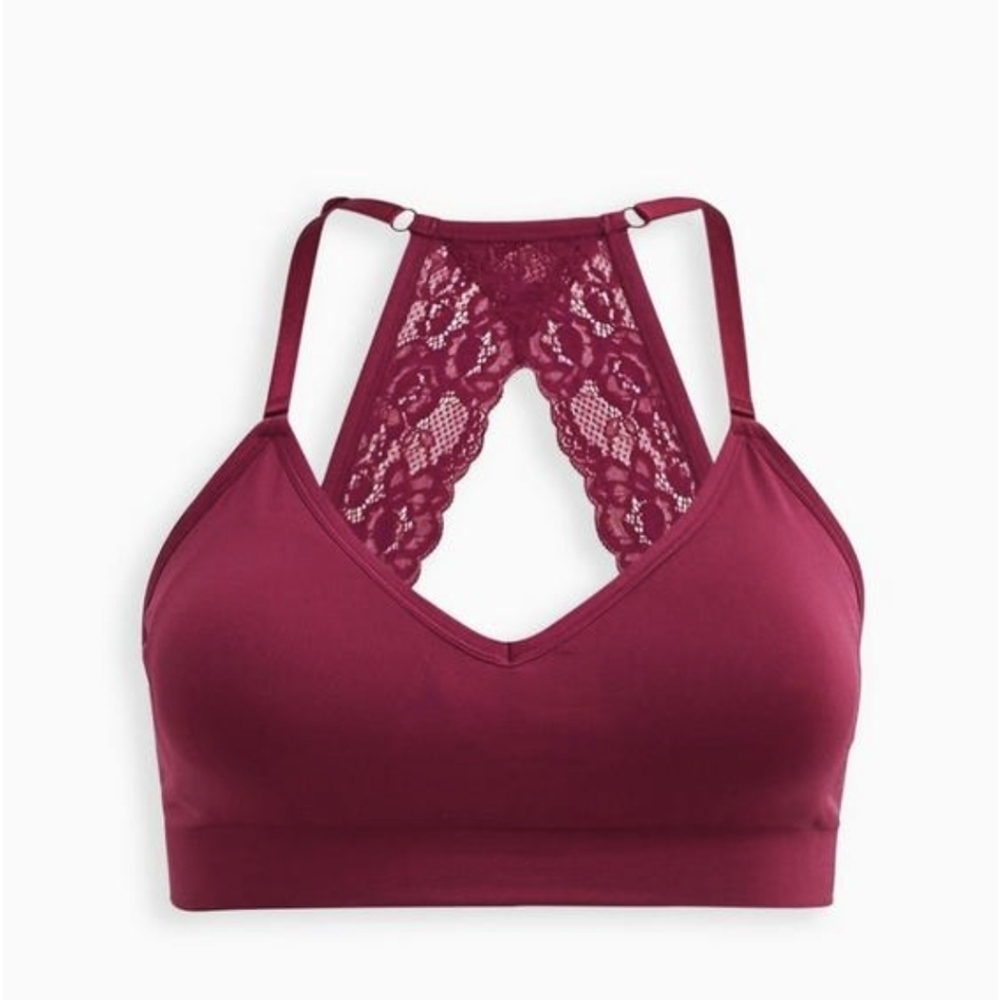 New Torrid Lace Wireless Bralette seamless Lace racerback purple size 10 M L